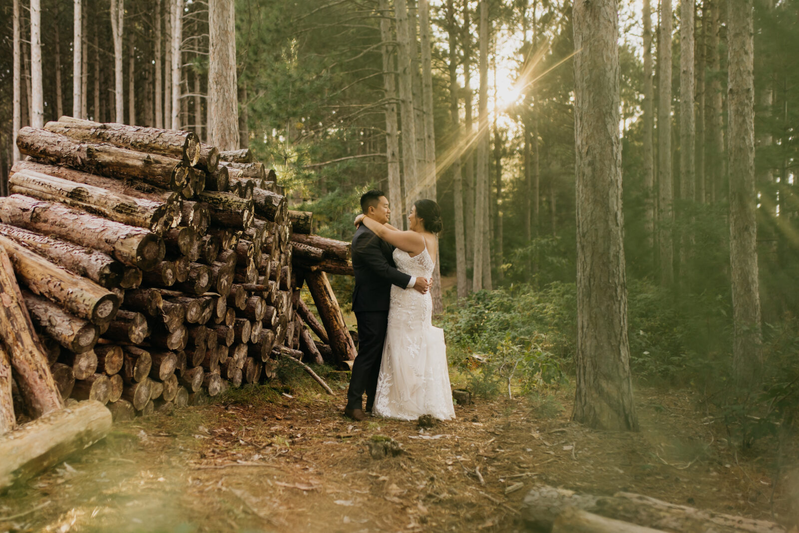 A lovely photo of the newlyweds in their Pinewood Wedding