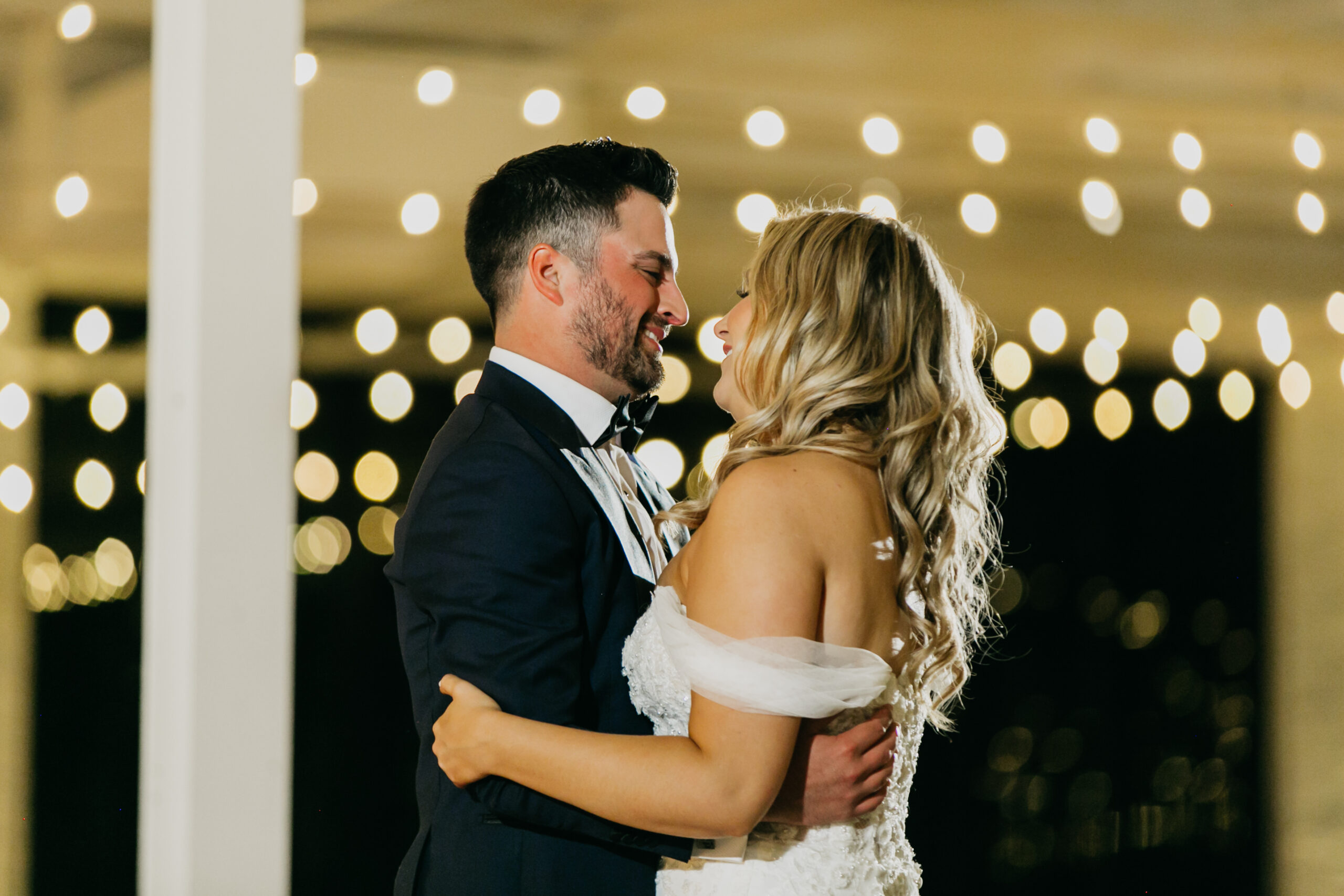 Bride and groom on their dance as a newlywed couple
