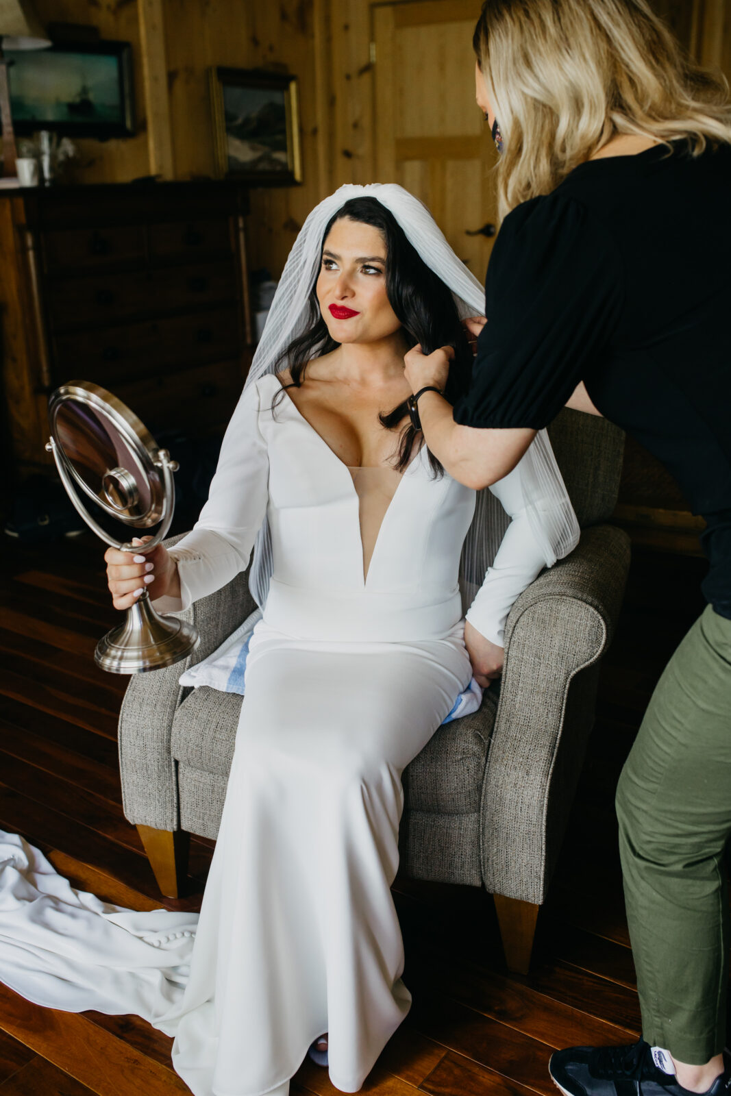 Photo of the bride preparing for her wedding day