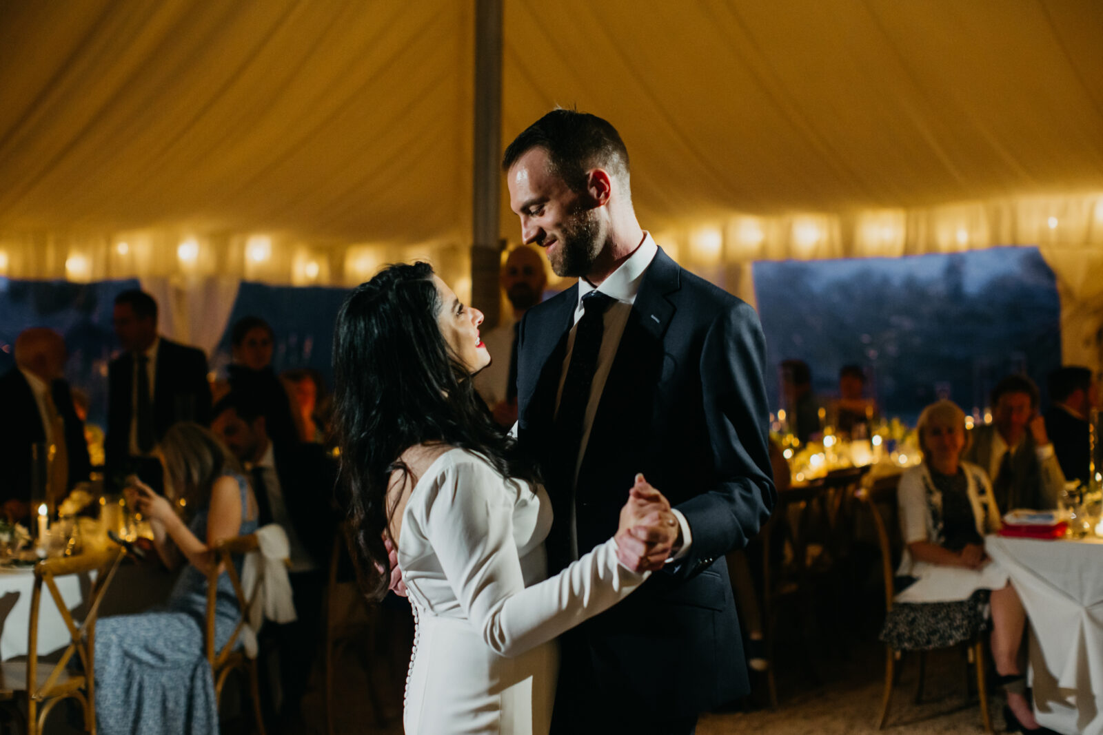 A lovely photo of the bride and groom  during their first dance as a married couple