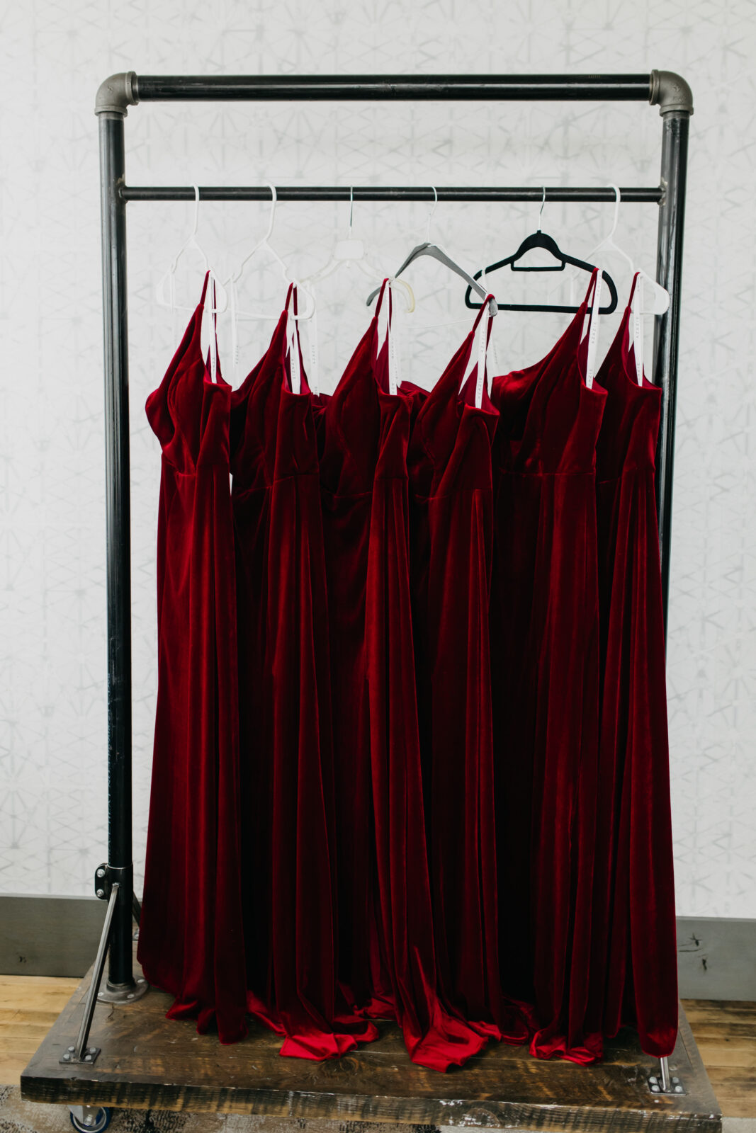 A photo of the bridesmaids' gowns 