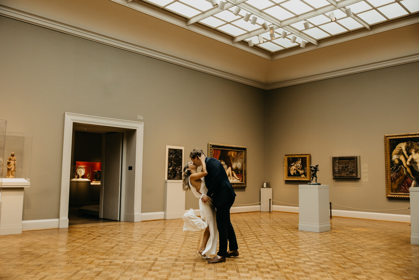 Engagement photos of Jack and Annelise in a Chicago museum