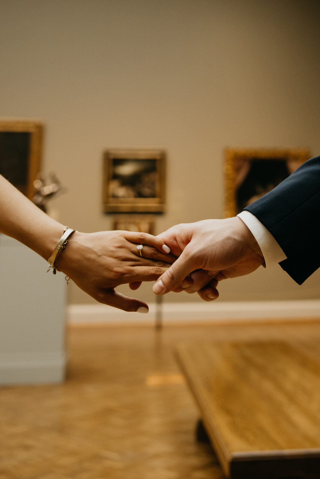 Engagement photos of Jack and Annelise in a Chicago museum