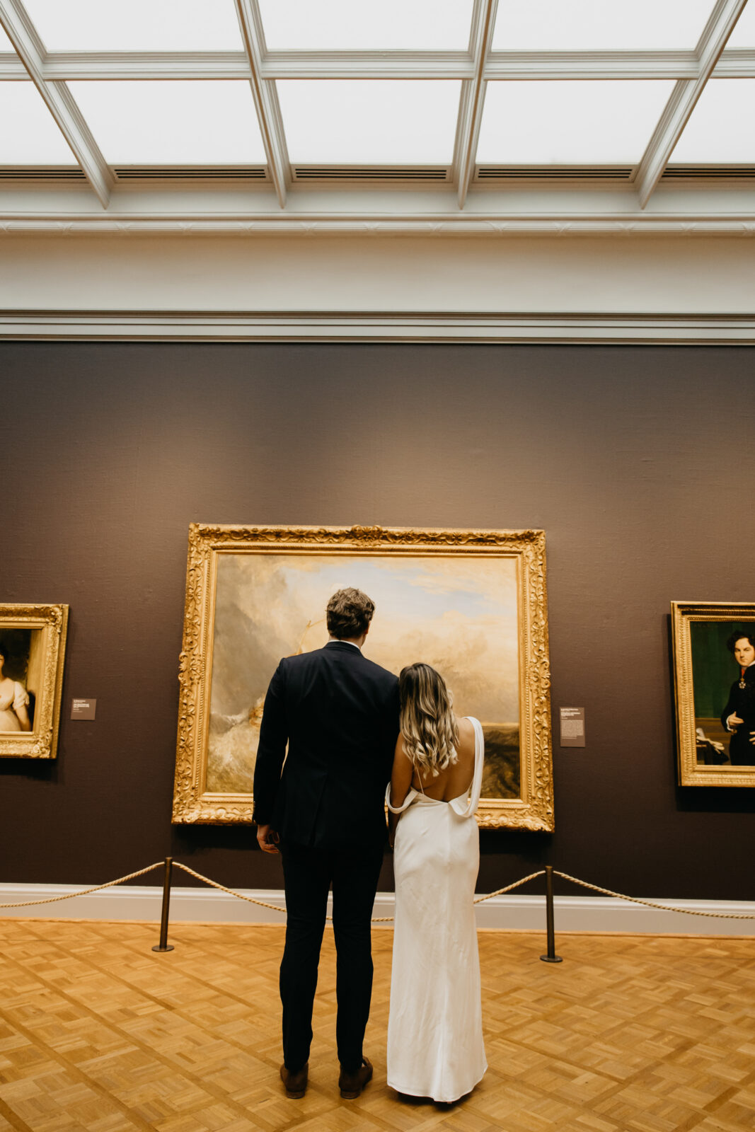 Engagement photos of Jack and Annelise in a Chicago museum