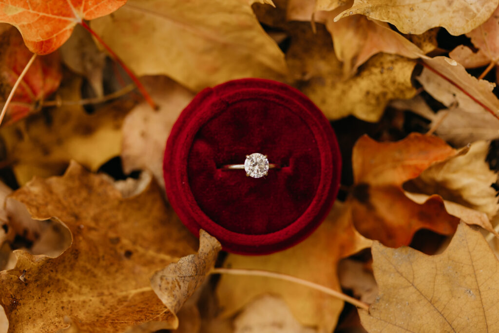 Wedding ring details during a fall wedding