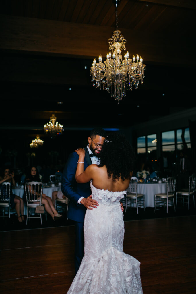 Photo of the bride and groom during the garden wedding