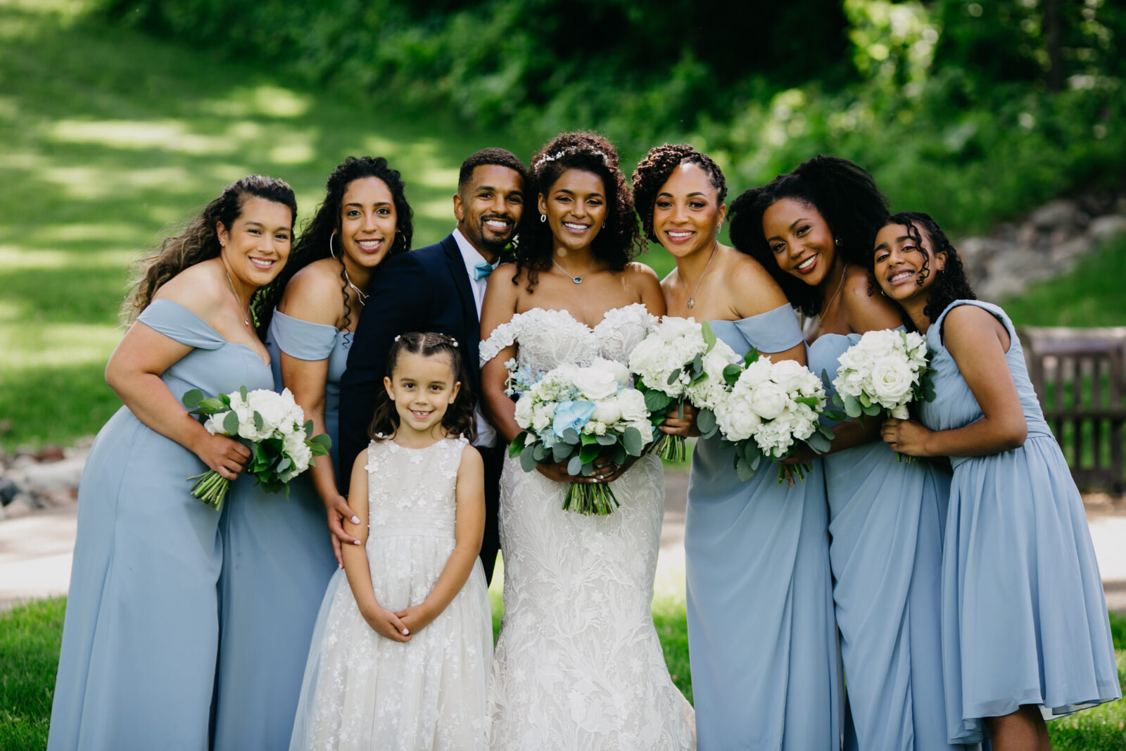 family photo during a garden wedding 