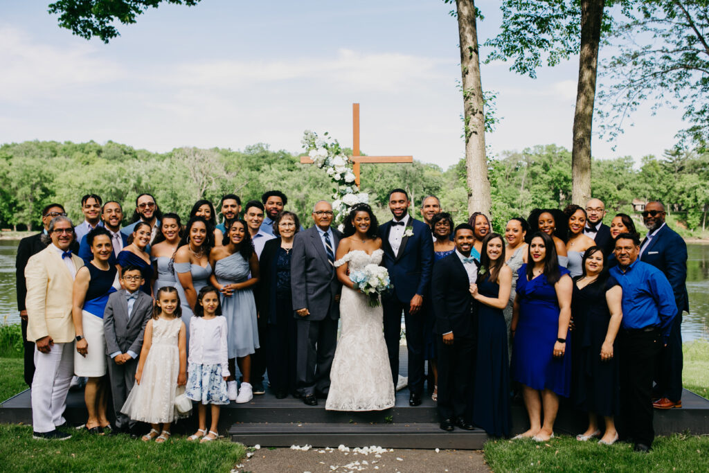 family photo during a garden wedding 