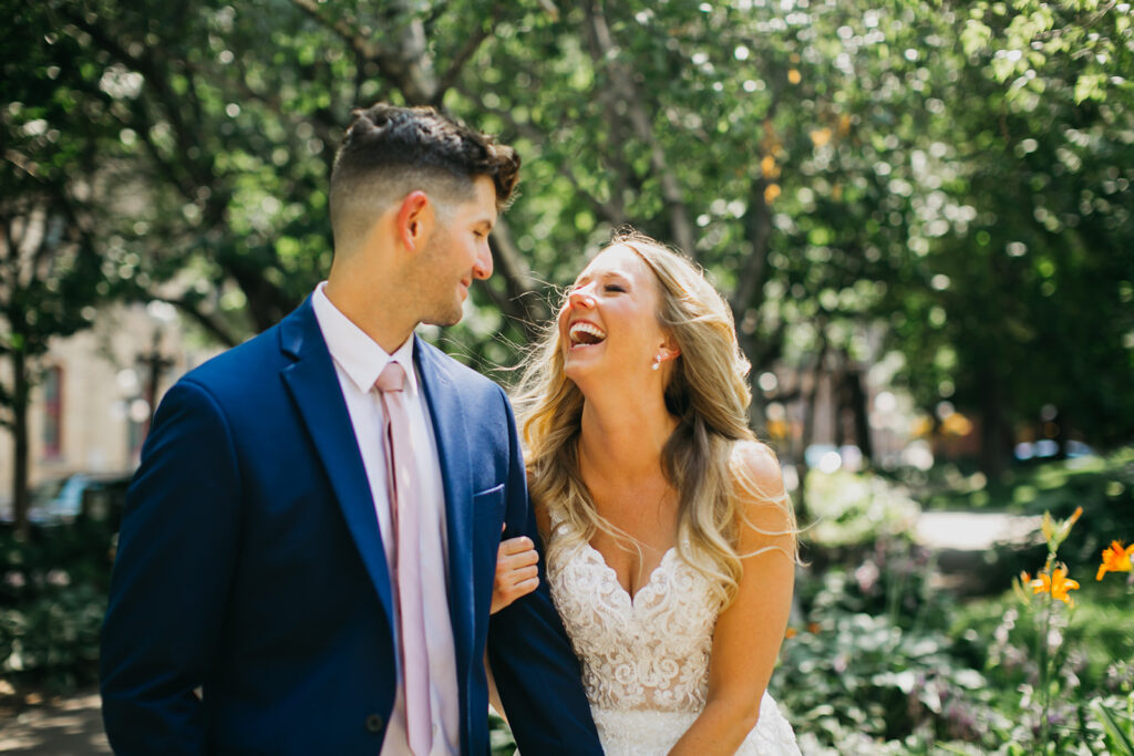 First look of the bride and the groom captured by a Minneapolis Elopement Photographer