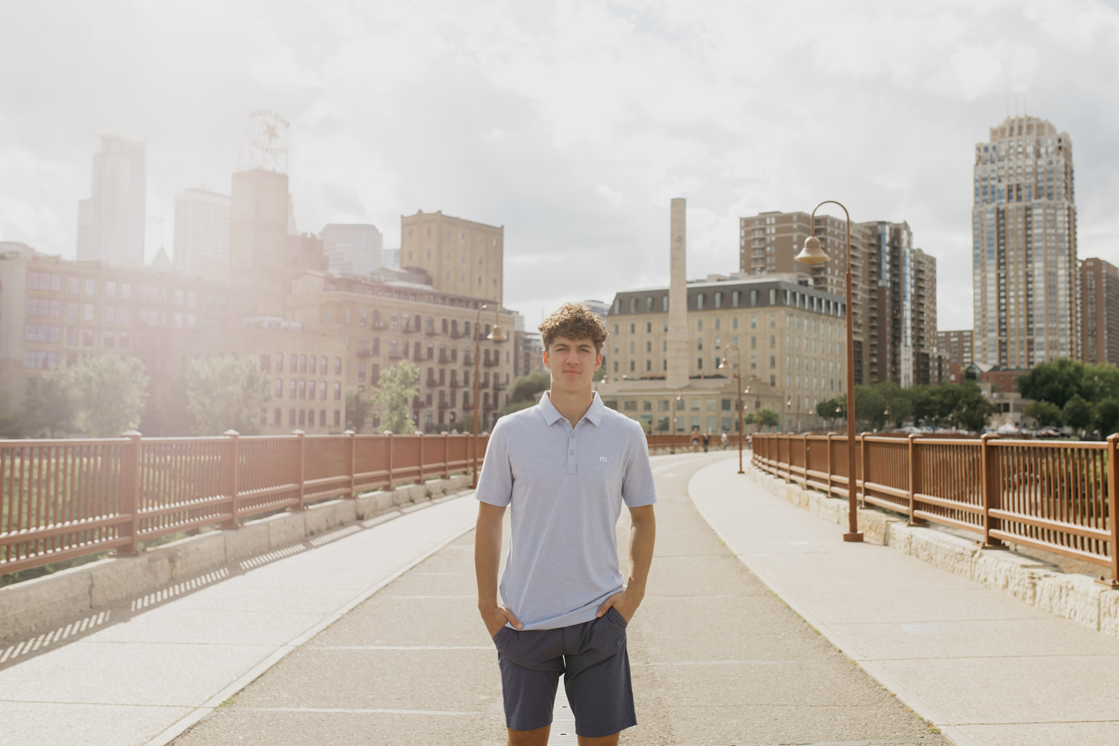 Photo of a Benilde senior student at Downtown Minneapolis