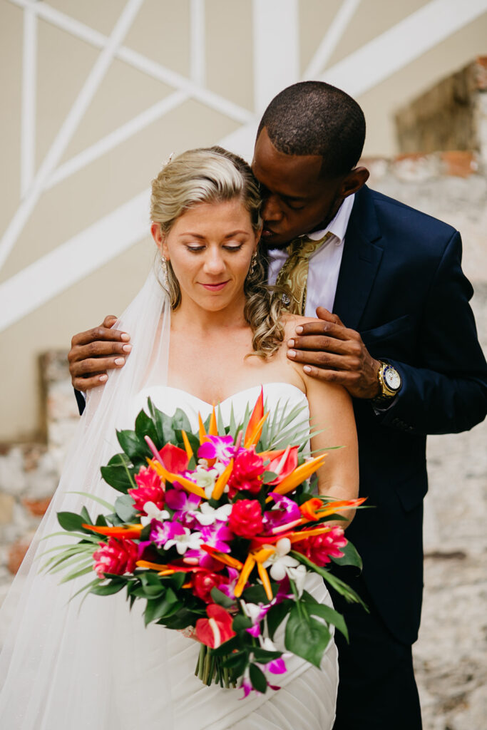 A photo of a newlywed couple during their Jamaica wedding