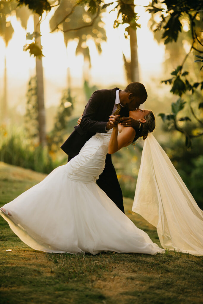 A photo of a newlywed couple during their Jamaica wedding