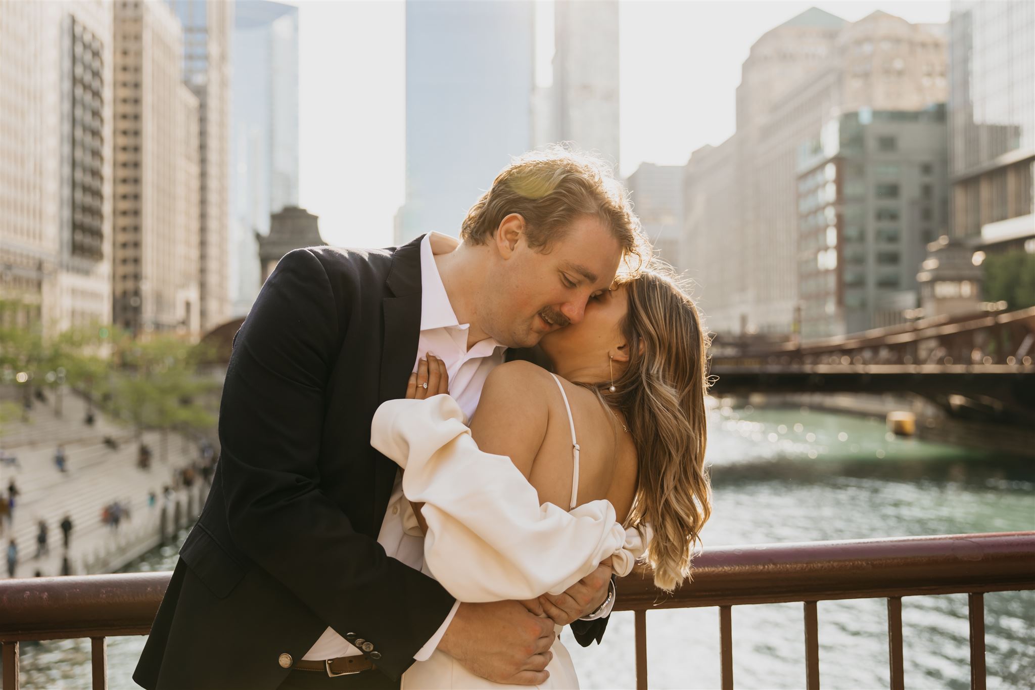 Photo of an engaged couple in Downtown Chicago