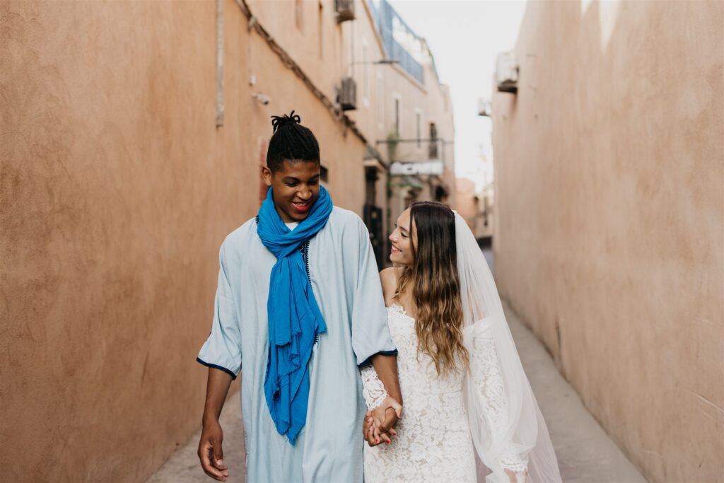 Photo of a couple during their elopement in marrakesh, morocco