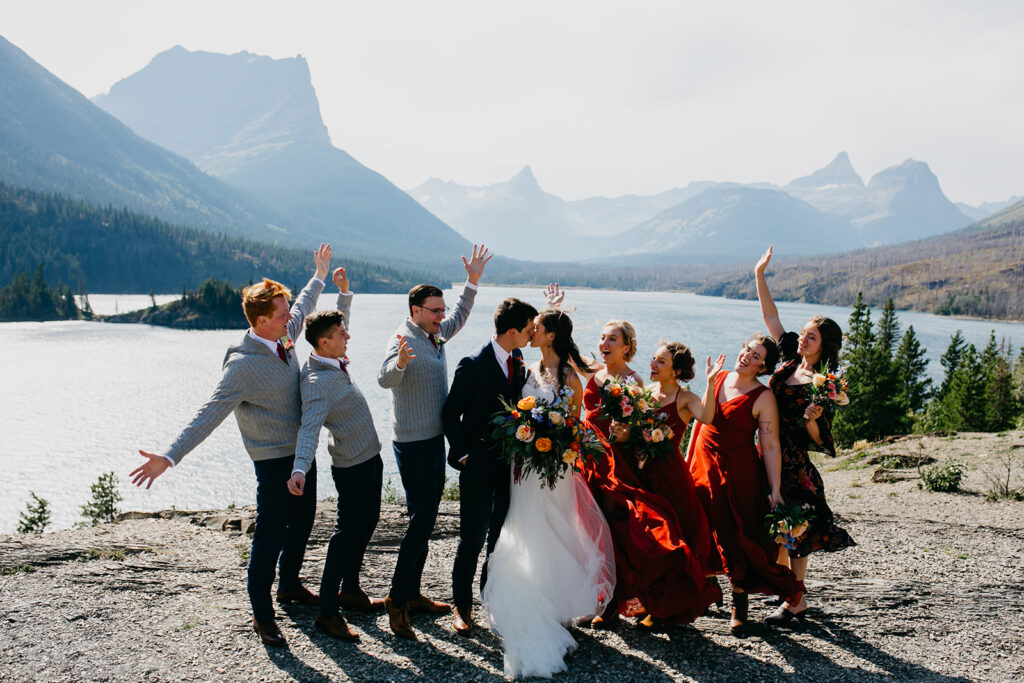 Group photo with the newlyweds at Glacier National Park