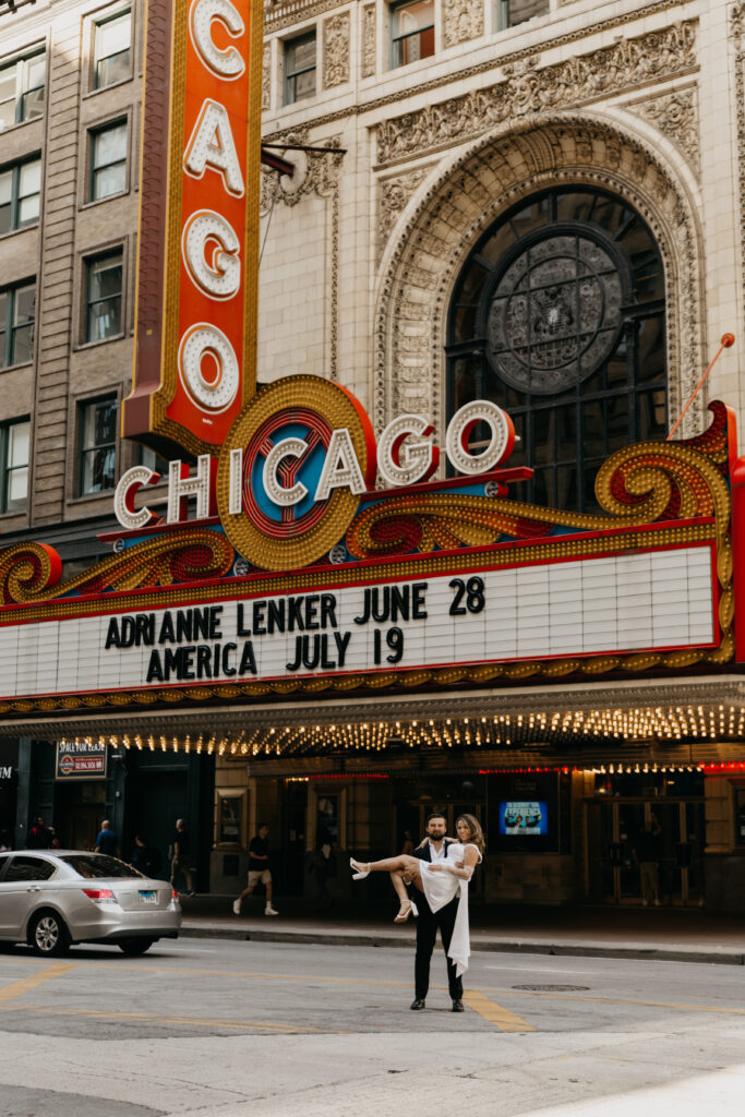 Chicago Engagement Photos at The Chicago Theatre