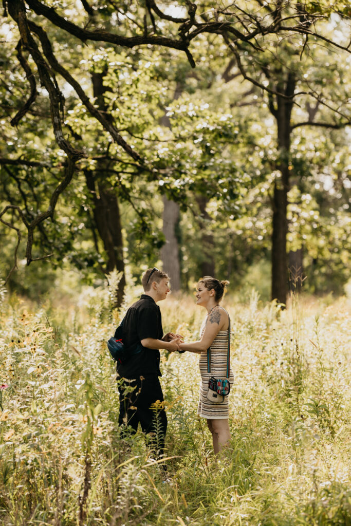 Minneapolis Surprise Proposal Photos at a forest and field location