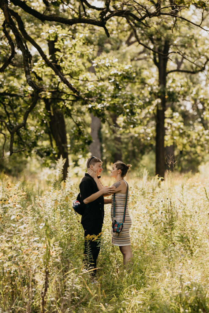 Minneapolis Surprise Proposal Photos at a forest and field location