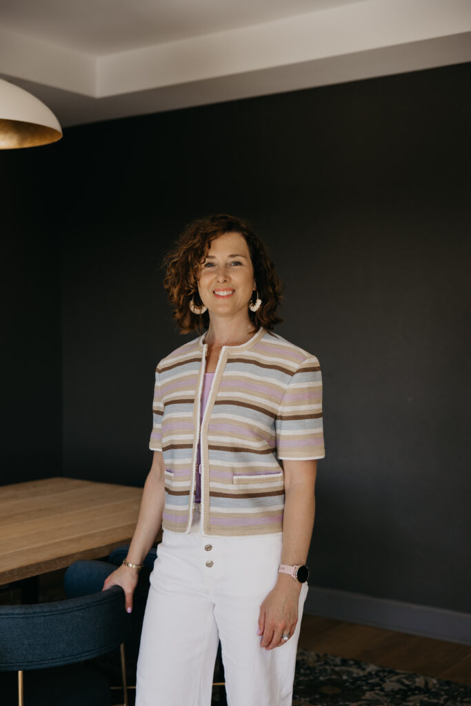 Close-up brand portrait of Anne Deanovic by Mycah Bain Photography, highlighting expressive brand photography for PR professionals in Edina.