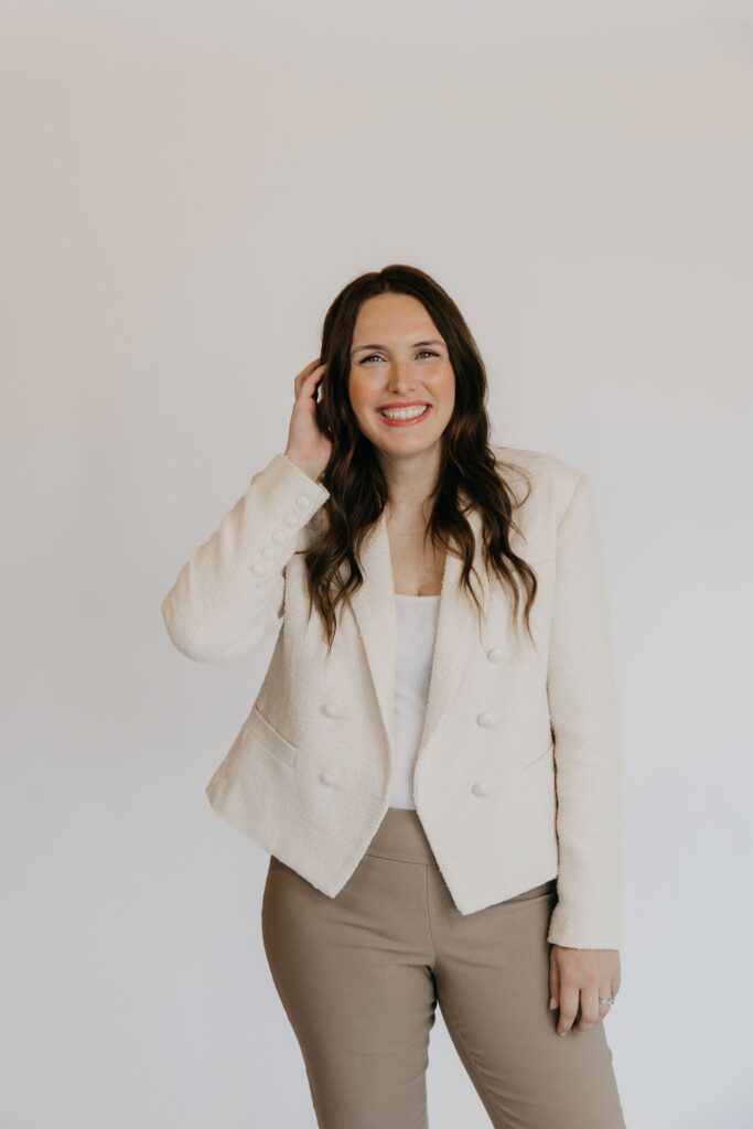 MIMC naturopathic doctor portrait in cream blazer during healthcare brand photography Minneapolis